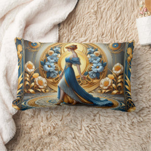 Golden Goddess in Art Nouveau Bloom Lumbar Cushion