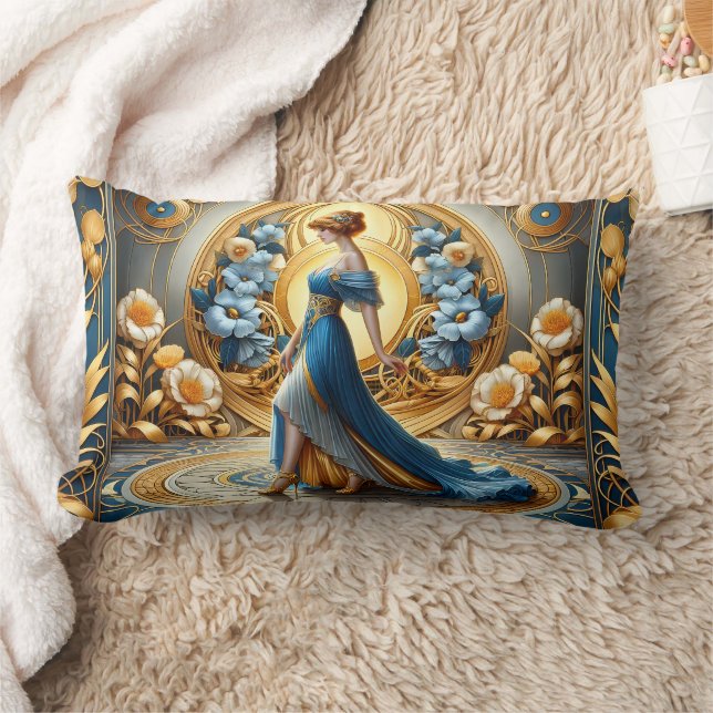 Golden Goddess in Art Nouveau Bloom Lumbar Cushion (Blanket)
