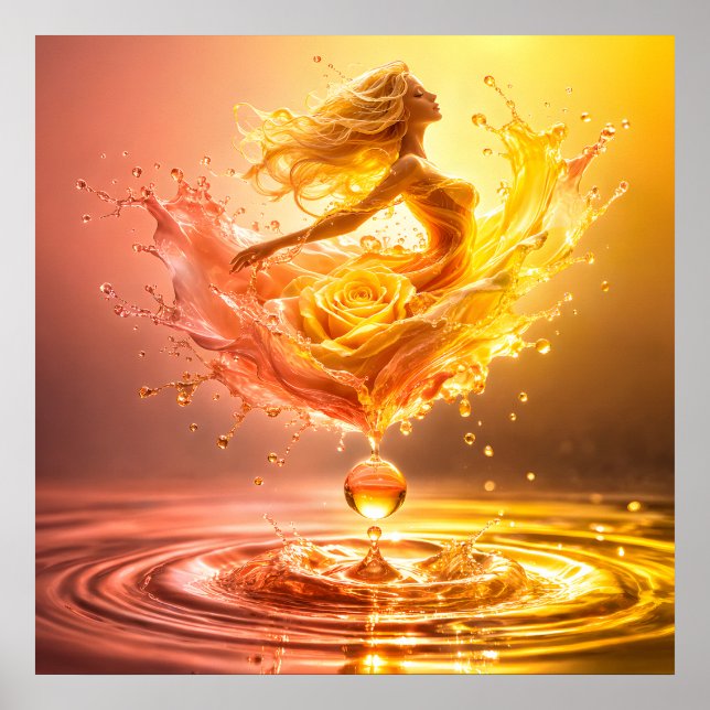 Golden Goddess Liquid Rose Surreal Poster (Front)
