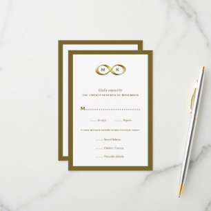Golden Gold Infinity Hand Clasp Monogram Wedding RSVP Card