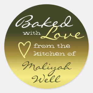 Golden Gold Ombre Gradience Baked with Love Heart  Classic Round Sticker