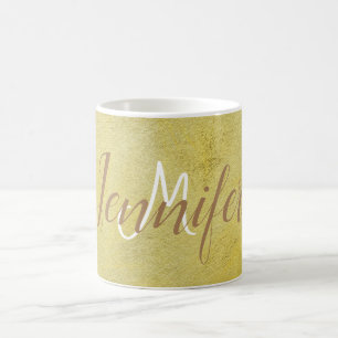 Golden Gold Simple Metallic glam Name Monogram Coffee Mug