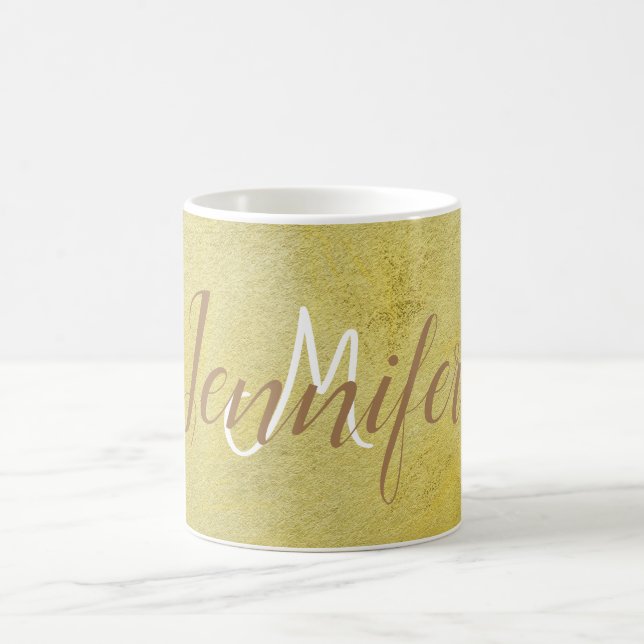 Golden Gold Simple Metallic glam Name Monogram Coffee Mug (Center)