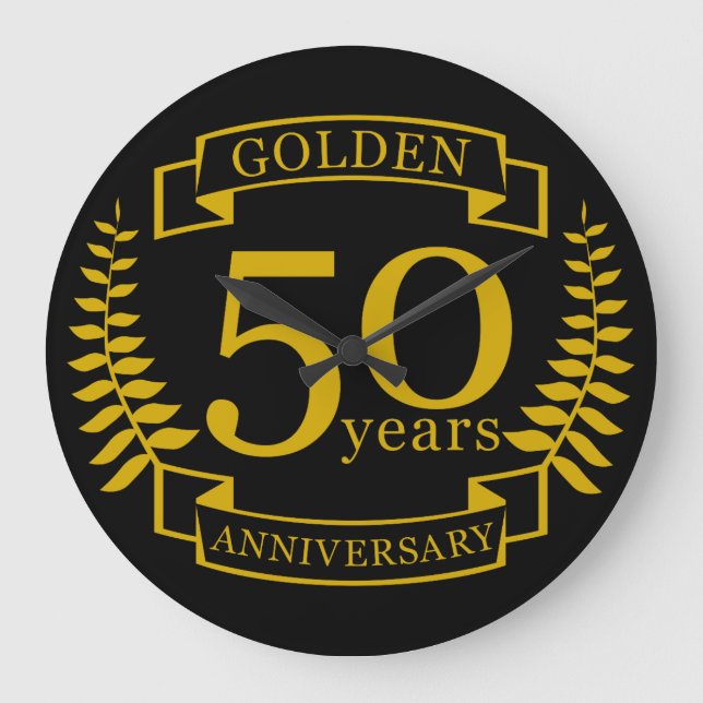 GOLDEN Golden 50 Years Wedding Anniversary 50 all Large Clock (Front)