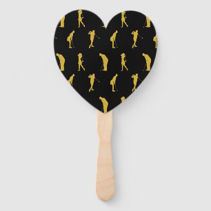 Golden Golfer Silhouette Playing Golf Sports Lover Hand Fan