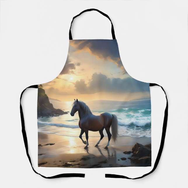 Golden Grace: A Palomino Horse on the Sunset Shore Apron (Front)