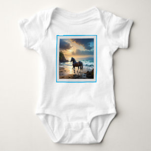 Golden Grace: A Palomino Horse on the Sunset Shore Baby Bodysuit