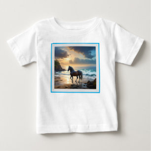 Golden Grace: A Palomino Horse on the Sunset Shore Baby T-Shirt