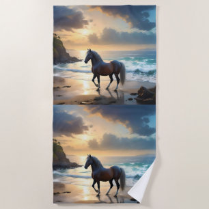 Golden Grace: A Palomino Horse on the Sunset Shore Beach Towel