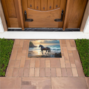 Golden Grace: A Palomino Horse on the Sunset Shore Doormat