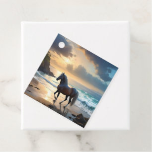 Golden Grace: A Palomino Horse on the Sunset Shore Favour Tags