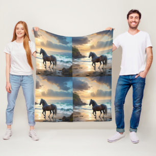 Golden Grace: A Palomino Horse on the Sunset Shore Fleece Blanket