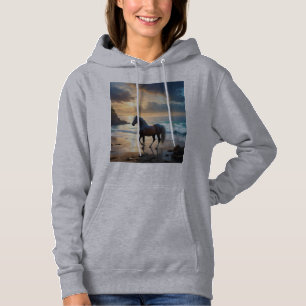 Golden Grace: A Palomino Horse on the Sunset Shore Hoodie