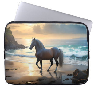 Golden Grace: A Palomino Horse on the Sunset Shore Laptop Sleeve