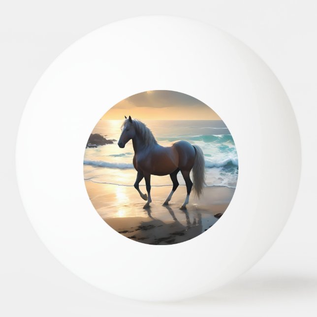 Golden Grace: A Palomino Horse on the Sunset Shore Ping Pong Ball (Front)