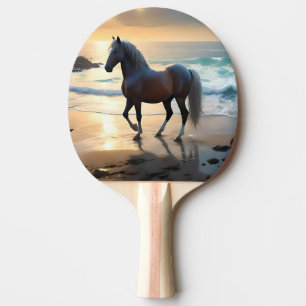 Golden Grace: A Palomino Horse on the Sunset Shore Ping Pong Paddle