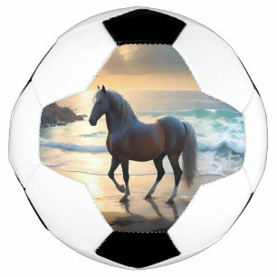 Golden Grace: A Palomino Horse on the Sunset Shore Soccer Ball
