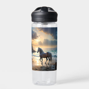 Golden Grace: A Palomino Horse on the Sunset Shore Water Bottle