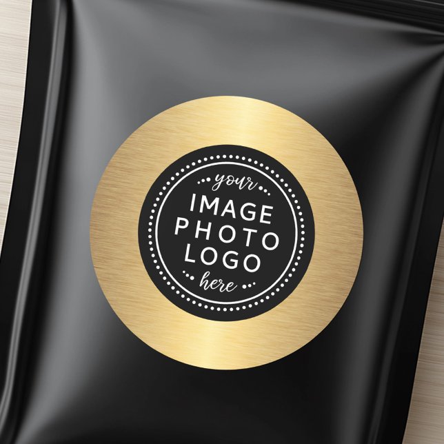 Golden gradient border black circle business logo classic round sticker (Golden gradient border black circle business logo classic round sticker)