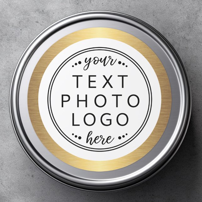 Golden gradient border custom logo photo text classic round sticker (Sticker with golden gradient border and your custom logo or image)