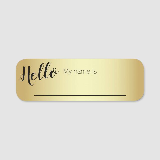Golden Gradient Script Hello Name Tag (Front)