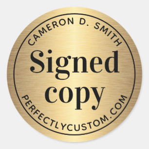 Golden gradient signed copy author name website classic round sticker