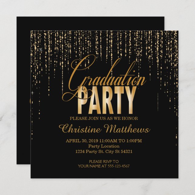 Golden Graduation Party Invitations (Front/Back)