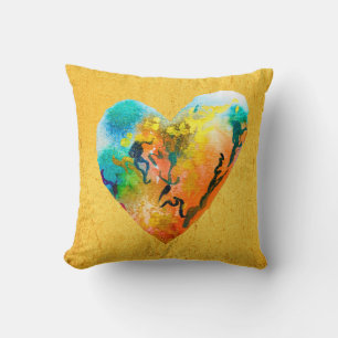 Golden graffiti heart watercolor art cushion