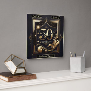 Golden Grandeur: 50-Year Celebration Square Wall Clock