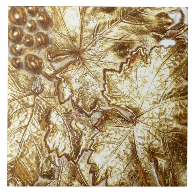 GOLDEN GRAPE LEAVES CERAMIC TILE (Front)