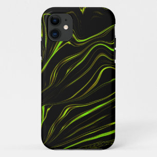 Golden grass or wavy green long strokes on black iPhone 11 case