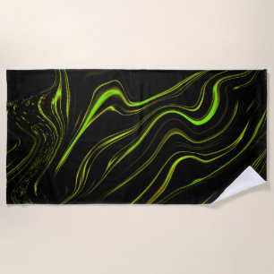 Golden grass, wavy green long traces on black fund beach towel