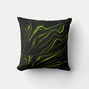 Golden grass, wavy green long traces on black fund cushion