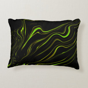 Golden grass, wavy green long traces on black fund decorative cushion