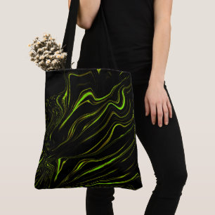Golden grass, wavy green long traces on black fund tote bag