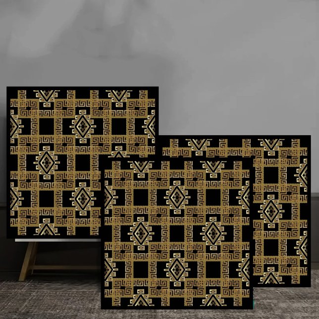 Golden Greek Key Geometric luxury texture Ceramic Tile (Creator Uploaded)