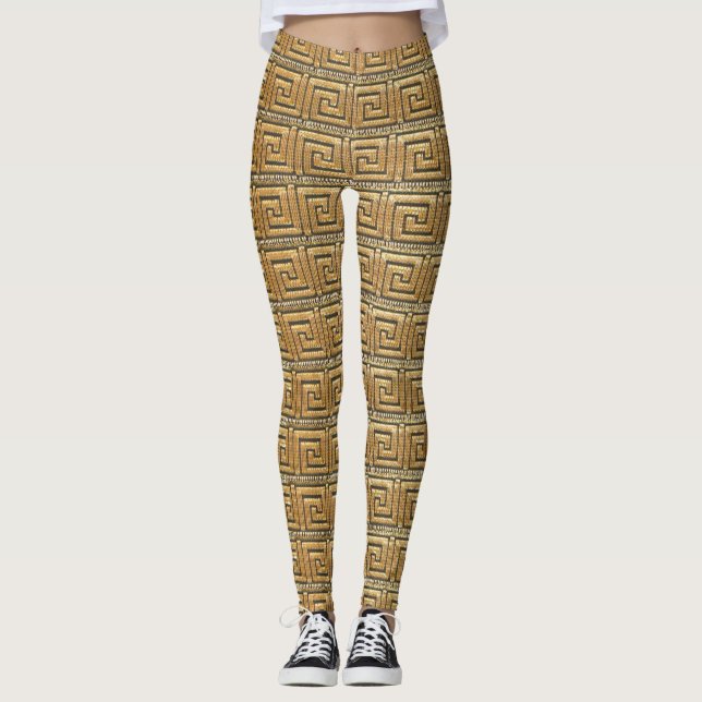 Golden Greek Key  Leggings (Front)