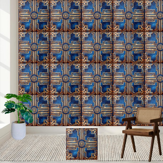 Golden Greek Key Pattern Tile (Golden Blue Greek Key Pattern Tile)