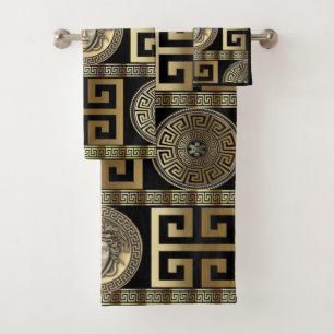Golden Greek Medusa and Key of Life Bath Towel Set