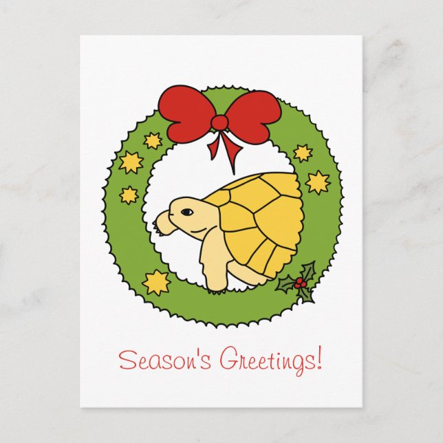 Golden Greek Tortoise Christmas Card (wreath) (Front)