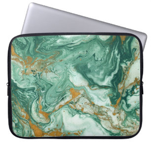Golden-green acrylic: marble texture art. laptop sleeve