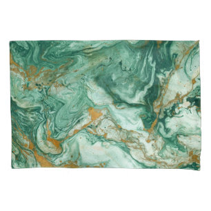 Golden-green acrylic: marble texture art. pillowcase
