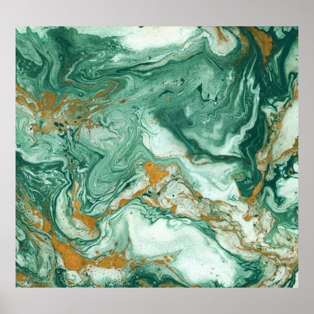 Golden-green acrylic: marble texture art. poster (Front)