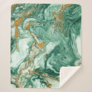 Golden-green acrylic: marble texture art. sherpa blanket