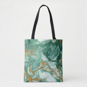 Golden-green acrylic: marble texture art. tote bag