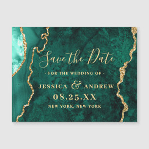 Golden Green Agate Save the Date Magnetic Card
