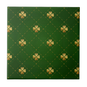 Golden Green Clover Pattern Ceramic Tile