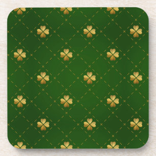 Golden Green Clover Pattern Coaster