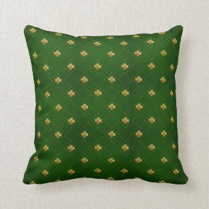 Golden Green Clover Pattern Cushion