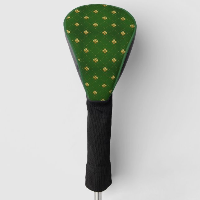 Golden Green Clover Pattern Golf Head Cover (Front)